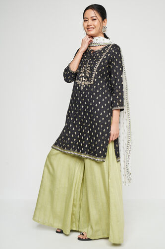 Black Ethnic Motifs Flared Suit, Black, image 1